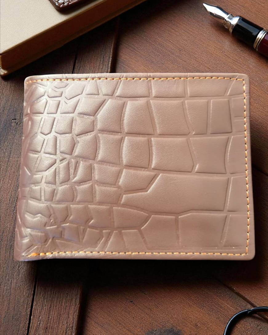 Brown Crocodile-Texture Leather Wallet – 2 Cash Pockets & 10 Card Slots (Latest Collection)
