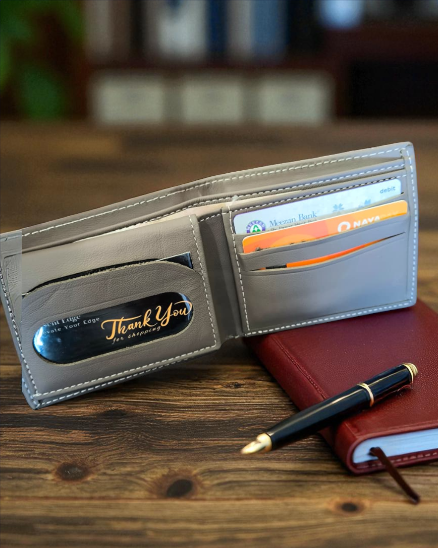 Grey Plain Texture Leather Wallet – 2 Cash Pockets & 10 Card Slots (Latest Collection)