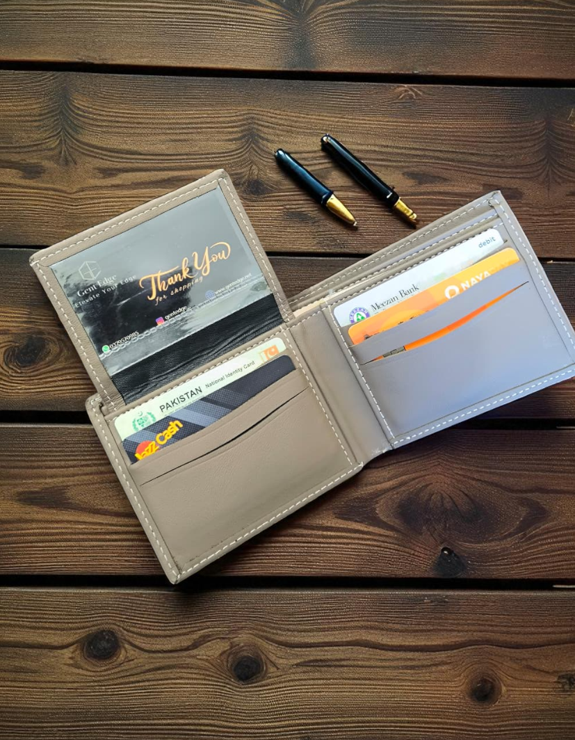 Grey Plain Texture Leather Wallet – 2 Cash Pockets & 10 Card Slots (Latest Collection)