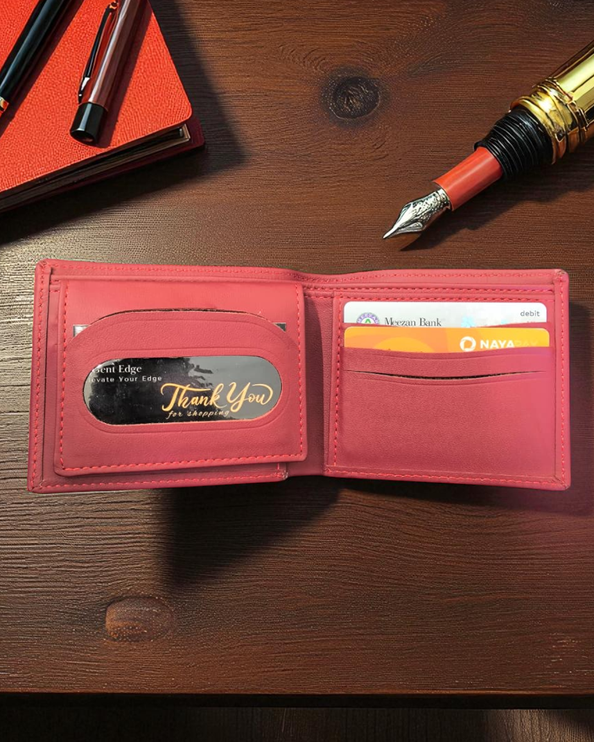 Red Plain Texture Leather Wallet – 2 Cash Pockets & 10 Card Slots (Latest Collection)