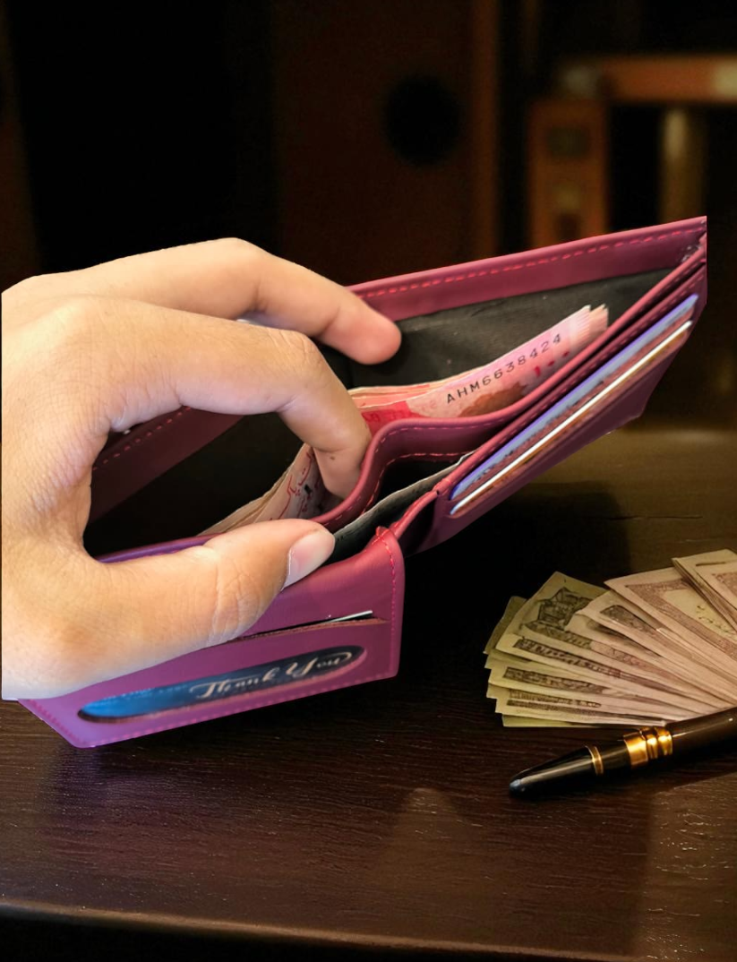 Red Plain Texture Leather Wallet – 2 Cash Pockets & 10 Card Slots (Latest Collection)