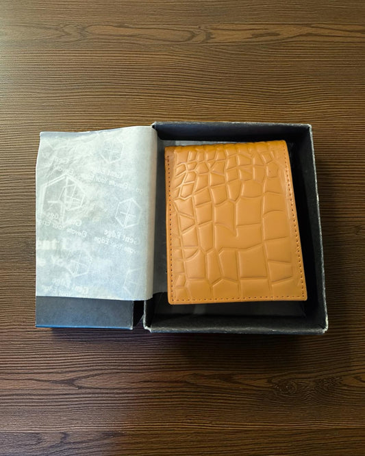 Caramel Crocodile-Texture Leather Wallet – 2 Cash Pockets & 10 Card Slots (Latest Collection)