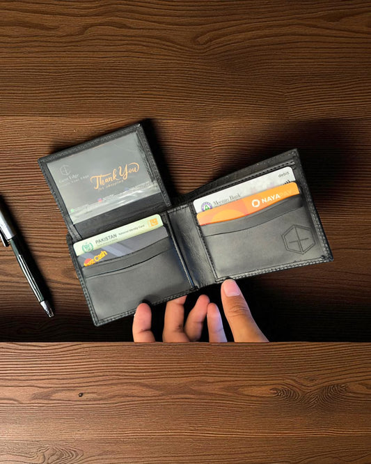 Black Crocodile-Texture Leather Wallet – 2 Cash Pockets & 10 Card Slots (Latest Collection)