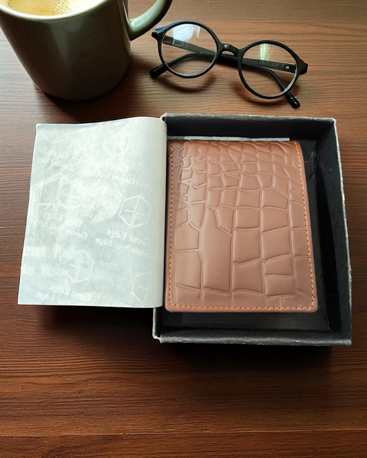 Brown Crocodile-Texture Leather Wallet – 2 Cash Pockets & 10 Card Slots (Latest Collection)