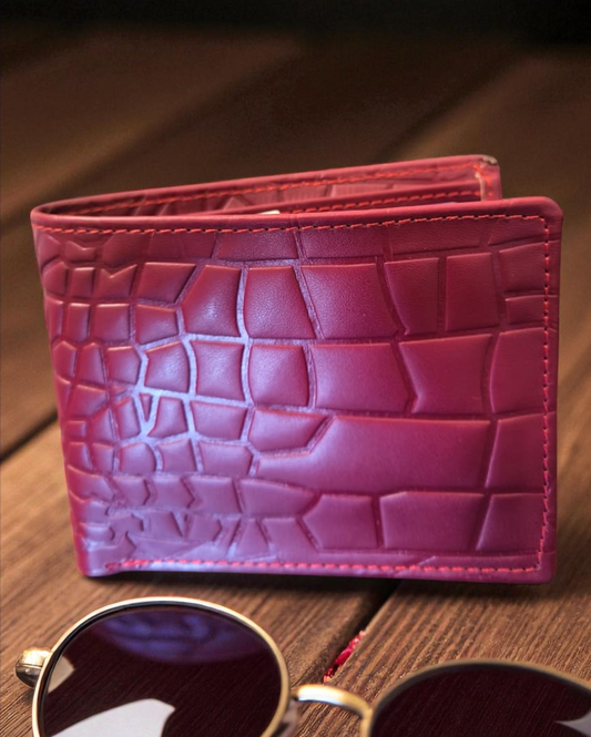 Red Crocodile-Texture Leather Wallet – 2 Cash Pockets & 10 Card Slots (Latest Collection)