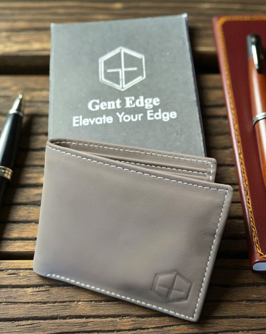 Grey Plain Texture Leather Wallet – 2 Cash Pockets & 10 Card Slots (Latest Collection)
