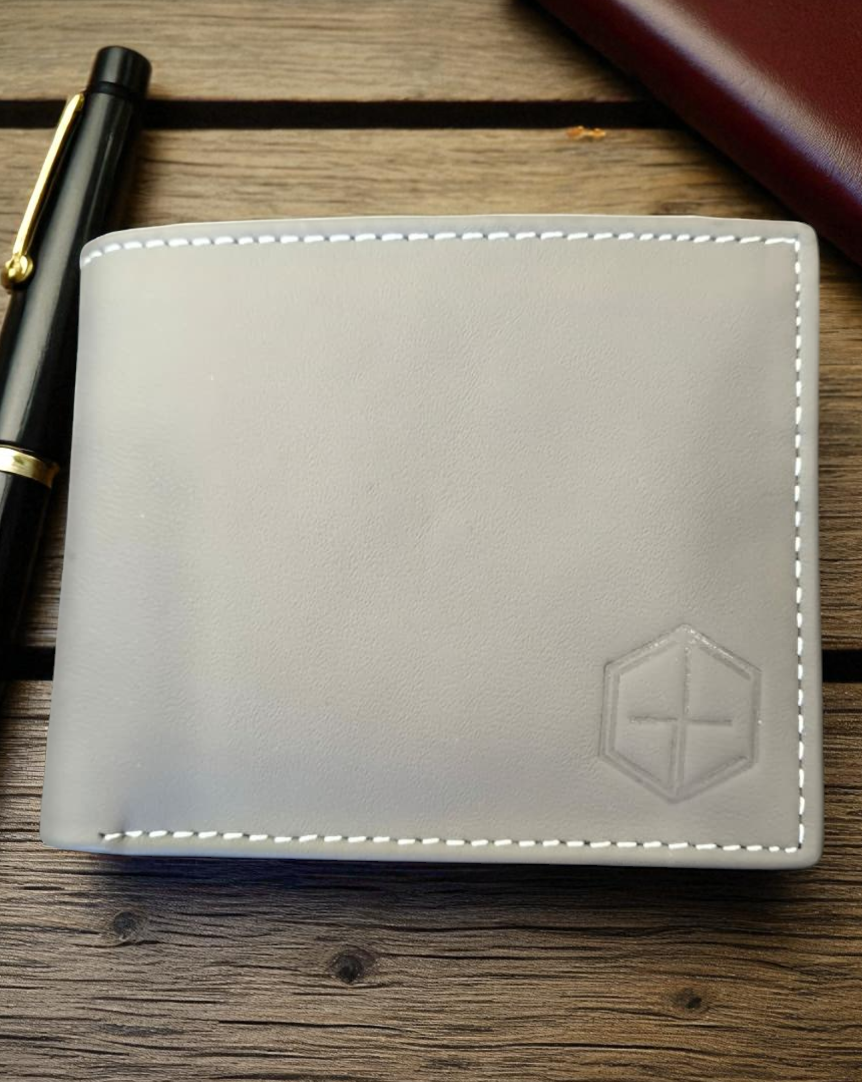 Grey Plain Texture Leather Wallet – 2 Cash Pockets & 10 Card Slots (Latest Collection)