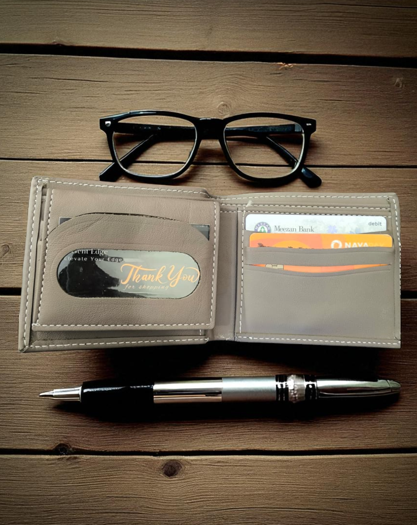 Grey Plain Texture Leather Wallet – 2 Cash Pockets & 10 Card Slots (Latest Collection)
