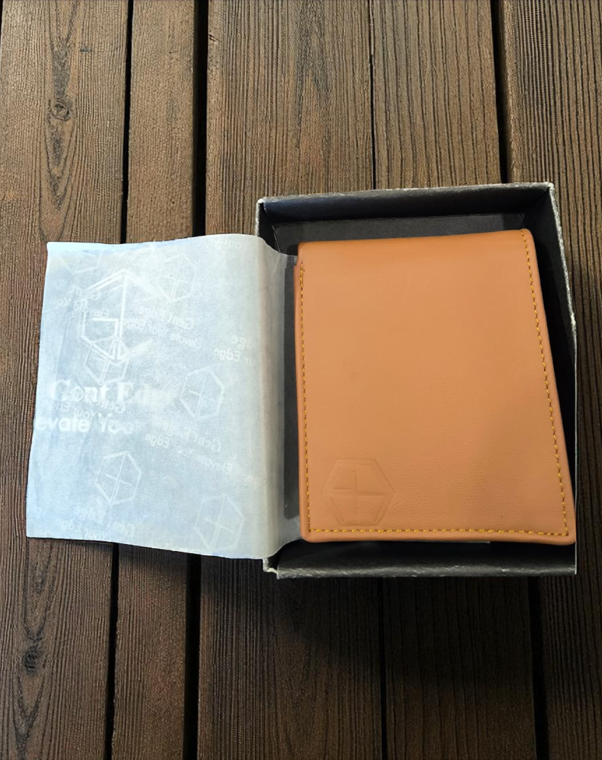 Caramel Plain Texture Leather Wallet – 2 Cash Pockets & 10 Card Slots (Latest Collection)