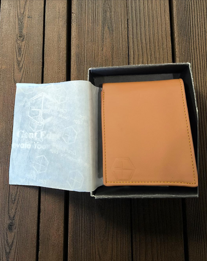Caramel Plain Texture Leather Wallet – 2 Cash Pockets & 10 Card Slots (Latest Collection)