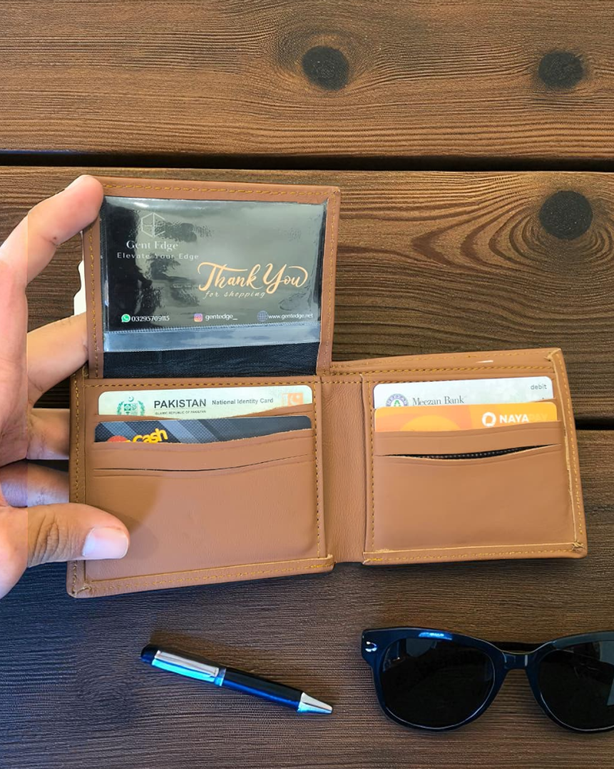 Caramel Plain Texture Leather Wallet – 2 Cash Pockets & 10 Card Slots (Latest Collection)