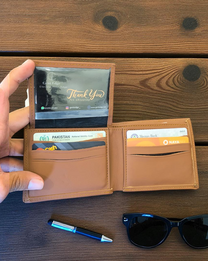 Caramel Plain Texture Leather Wallet – 2 Cash Pockets & 10 Card Slots (Latest Collection)