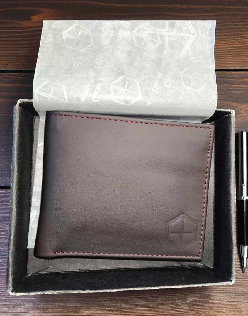 Dark Brown Plain Texture Leather Wallet – 2 Cash Pockets & 10 Card Slots (Latest Collection)