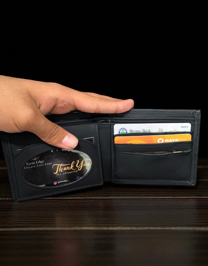 Black Plain Texture Leather Wallet – 2 Cash Pockets & 10 Card Slots (Latest Collection)