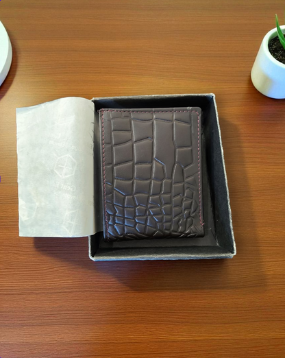 Dark Brown Crocodile-Texture Leather Wallet – 2 Cash Pockets & 10 Card Slots (Latest Collection)