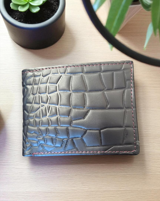 Dark Brown Crocodile-Texture Leather Wallet – 2 Cash Pockets & 10 Card Slots (Latest Collection)