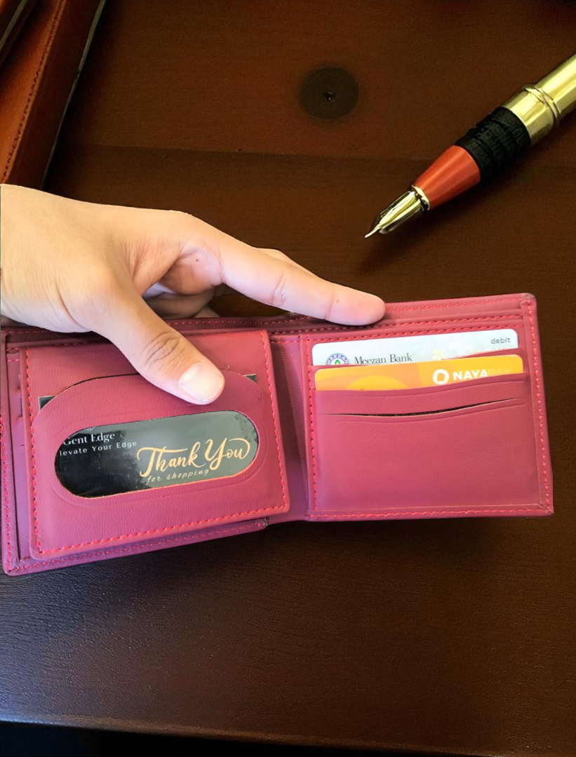 Red Plain Texture Leather Wallet – 2 Cash Pockets & 10 Card Slots (Latest Collection)
