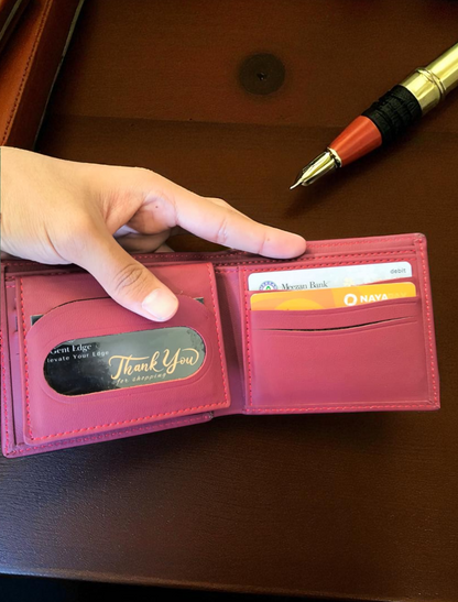 Red Plain Texture Leather Wallet – 2 Cash Pockets & 10 Card Slots (Latest Collection)