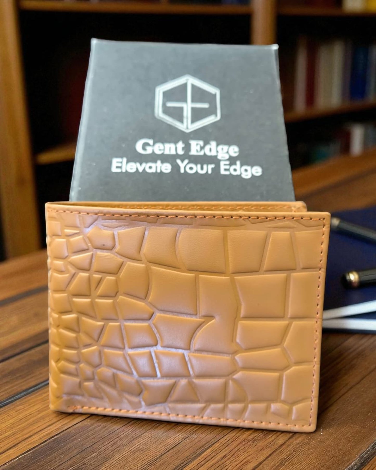 Caramel Crocodile-Texture Leather Wallet – 2 Cash Pockets & 10 Card Slots (Latest Collection)