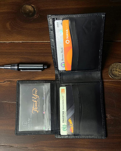 Black Crocodile-Texture Leather Wallet – 2 Cash Pockets & 10 Card Slots (Latest Collection)