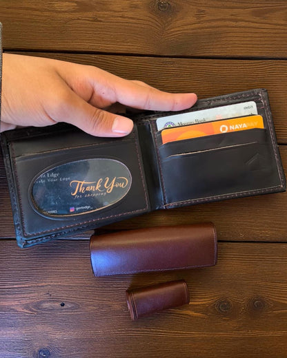 Dark Brown Crocodile-Texture Leather Wallet – 2 Cash Pockets & 10 Card Slots (Latest Collection)